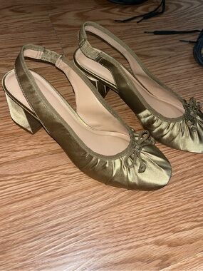 Anthropologie Maeve Satin Slingback Heels